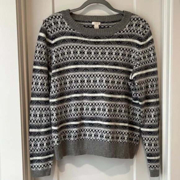 J. Crew - Fair Isle Sweater Crewneck E0325 | Medium | Gray Merino Wool Blend - Picture 1 of 5